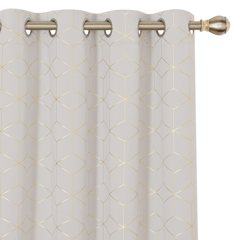 Deconovo Grommet Blackout Curtains, Room Darkening Gold Diamond Drapes, 2 Panels, Beige, 52W x 63L Inch, for Bedroom and Living Room - Image 1